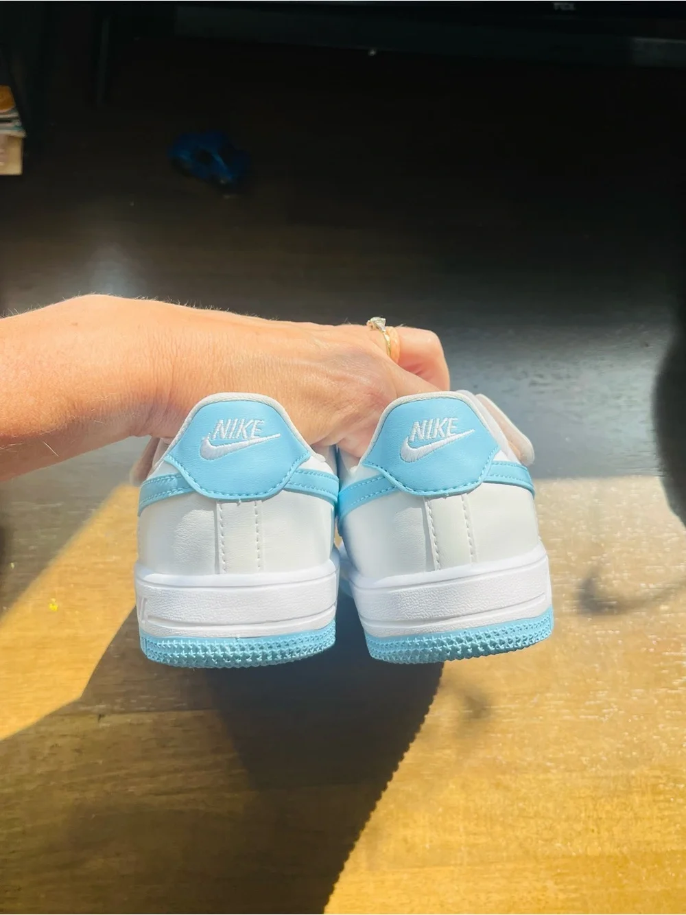 Nike Kids White and Light Blue Sneakers